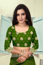 Vedant Vastram Litchi Silk Designer Banarasi Saree - Mehndi - Distacart
