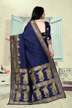 Vedant Vastram Litchi Silk Designer Banarasi Saree - Navy Blue - Distacart
