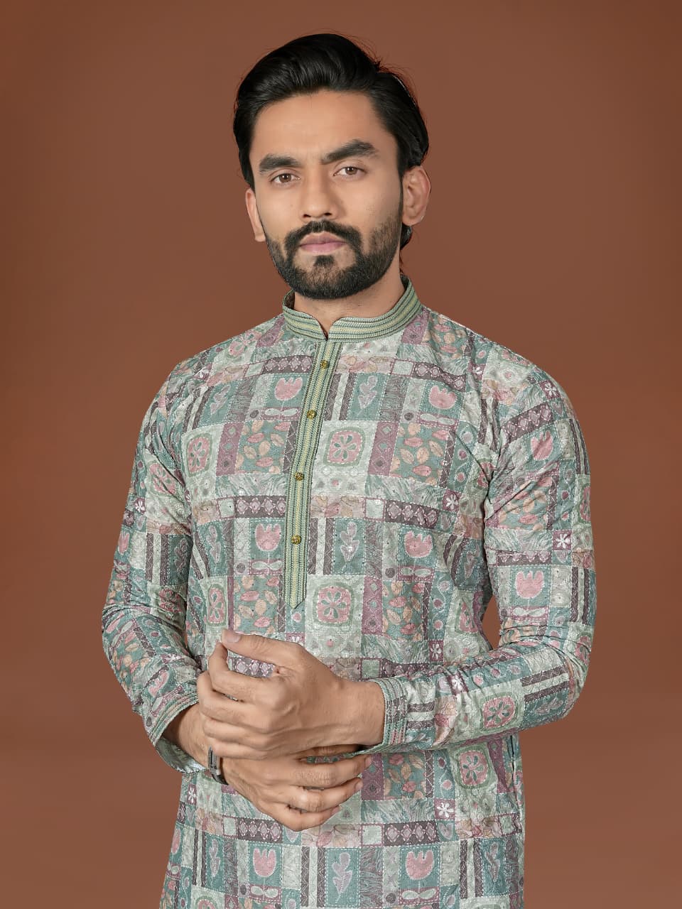 Anaita Mehendi Lucknowi Silk Straight Kurta