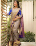 DEIANA'S Beautiful Designer Golden zari Soft Lichi Silk Saree - Cream