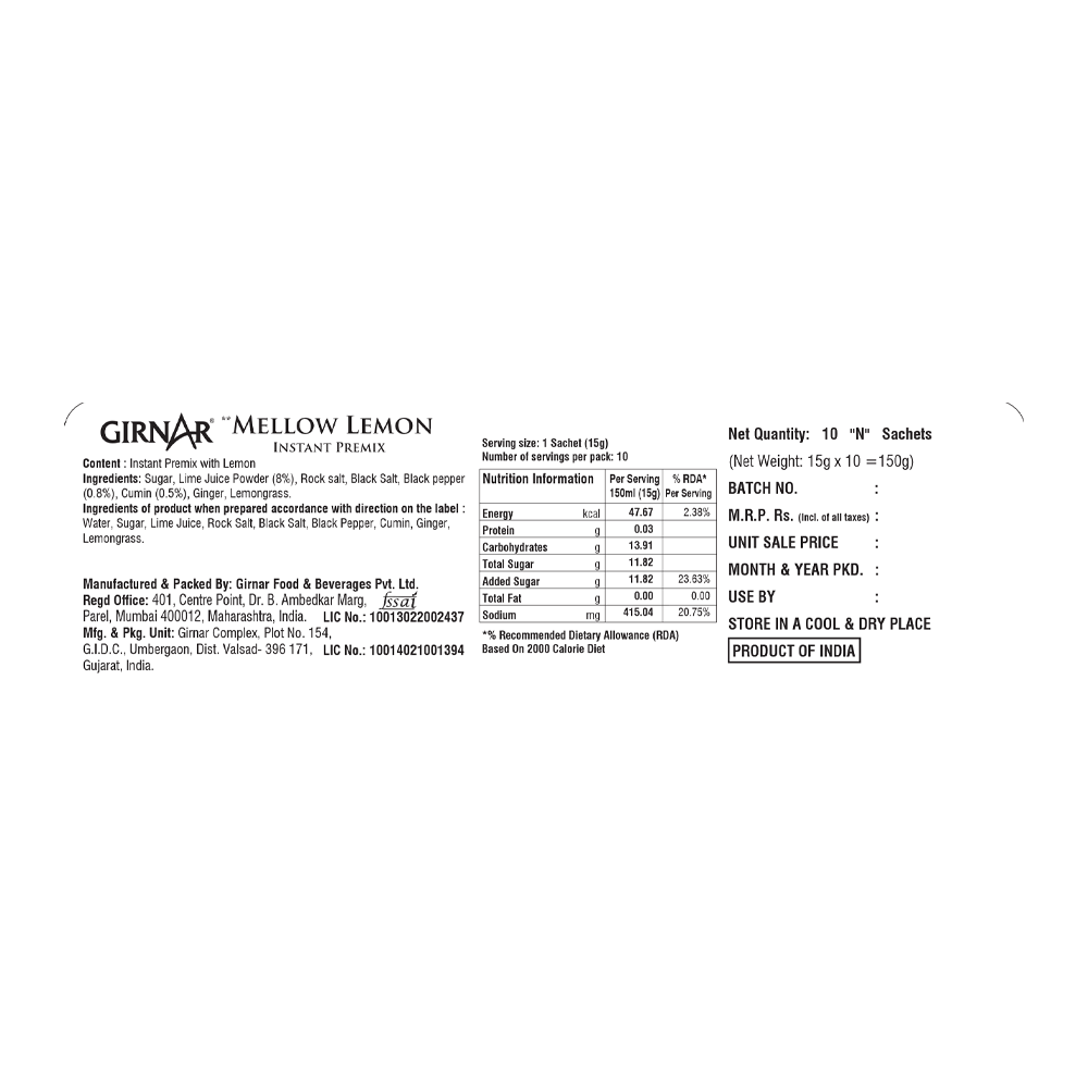 Girnar Instant Premix Mellow Lemon - Distacart