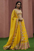 Jyoti Fashion Yellow Thread with Mirror Embroidery Georgette Lehenga Choli with Dupatta