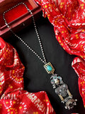 Joban Fashion Sky Blue Brass Monalisa Stone Dual Tone Beaded Pendant Chain Necklace