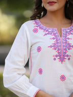 Juniper Women's Off-White Cambric Solid Embroidered Tunic - Distacart