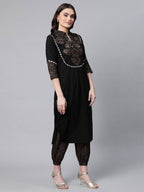 Ahalyaa Women Black Colour Pure Cotton Printed Kurta Pant Set - Distacart