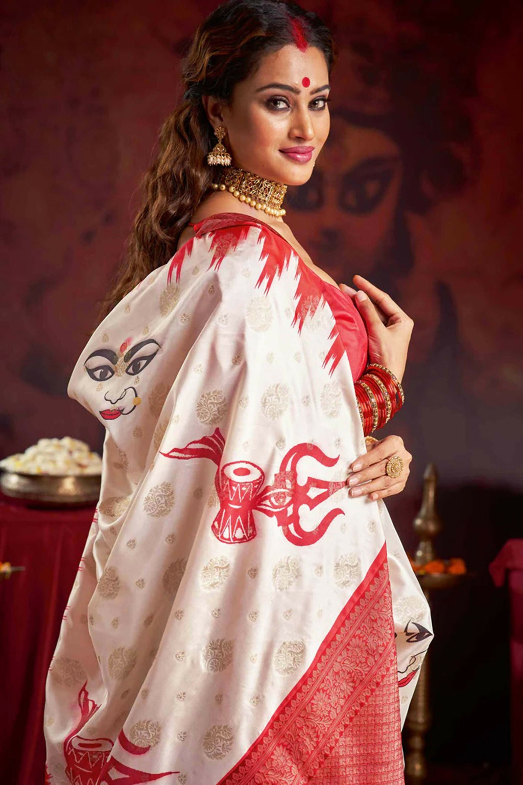 Joban Fashion Off White Silk Blend Garad Saree - Distacart