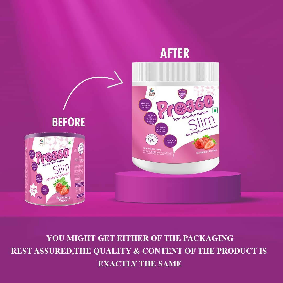 Pro360 Slim Weight Management Meal Replacement Protein Shake (Strawberry Flavour) - Distacart