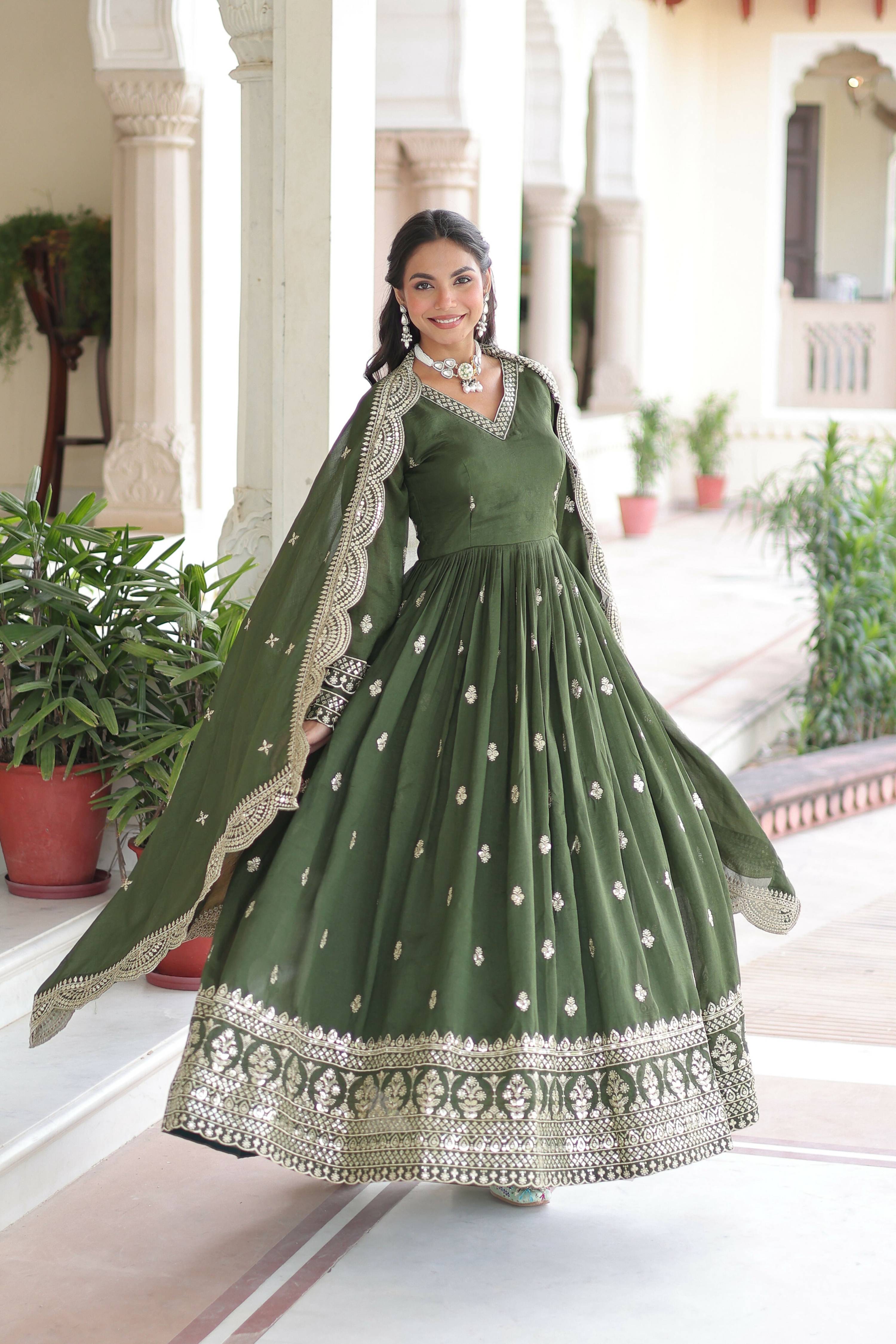 Joban Fashion Green Readymade Kurta Set With Sequence embroidery Work - Distacart
