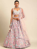 House of Panchhi Cream Net Sequins, Mirror and thread embroidery Lehenga choli & Dupatta