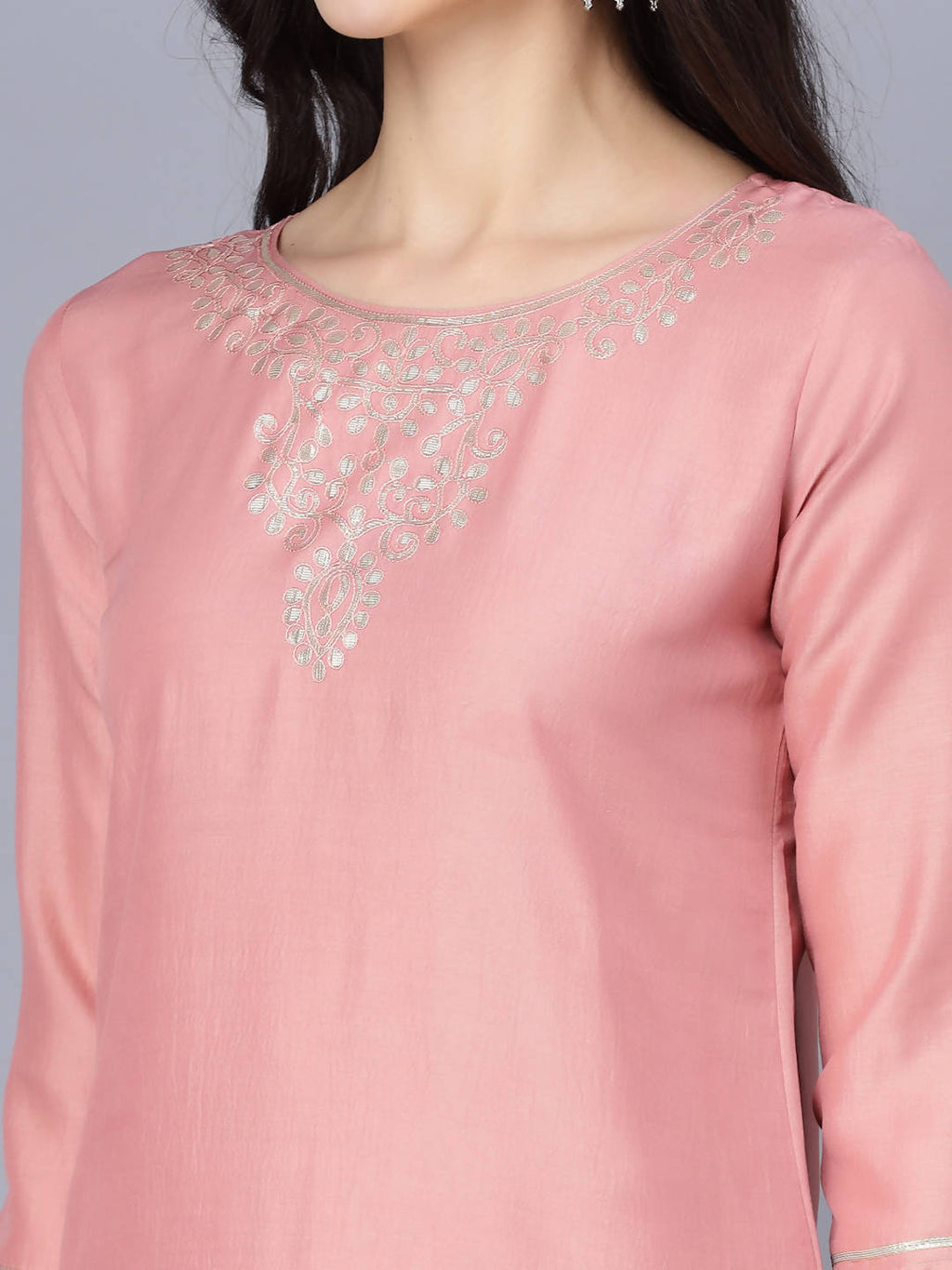 Myshka Women Peach-Coloured Layered Kurta with Trousers With Dupatta - Distacart