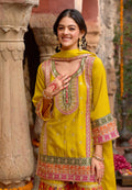 Anaita Yellow Chinon Readymade Palazzo Suit with Codding Dori & Sequence Work - Distacart