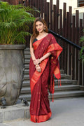 Beatitude Red Cotton Banarasi Saree