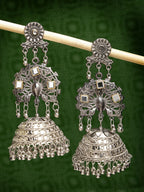 NVR Women's Silver Plated Mirror Work Oxidised Contemporary Jhumka Earrings - Distacart