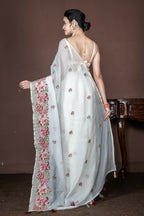 Morchari Off White Supernet Cross Embroidery Saree Unstitched Blouse - Distacart