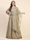Green Silk Embroidered Poncho Pattern Top & Lehenga with Dupatta - Tanya