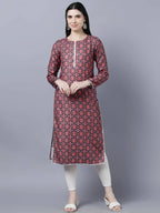 Myshka Women Burgundy Pink Ethnic Motifs Printed Kurta - Distacart