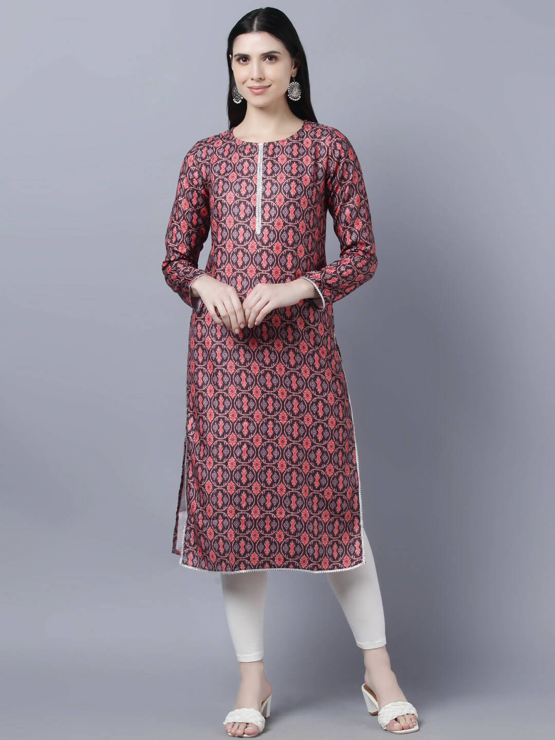 Myshka Women Burgundy Pink Ethnic Motifs Printed Kurta - Distacart