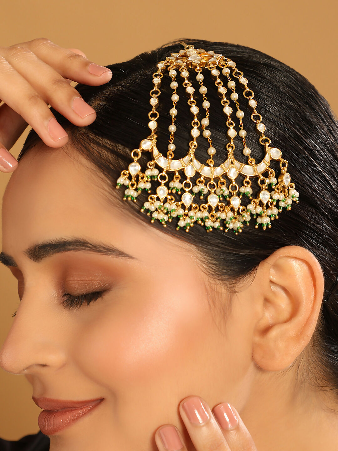 Nuyug 22K Gold-Plated Kundan Studded Jhumar Paasa Statement Head Jewellery - Distacart