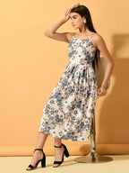 Myshka Women's White Fit and Flare Party Dress - Distacart