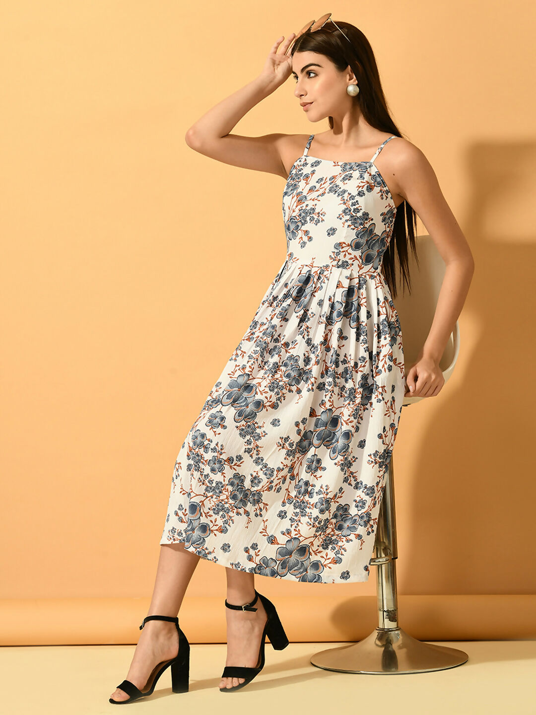 Myshka Women's White Fit and Flare Party Dress - Distacart