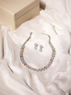 Blush Colored Diamond & Semi Precious Stone Neckpiece with Earrings- Ruby Raang