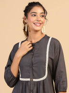 Womens Grey Rayon Solid Top - Keeva