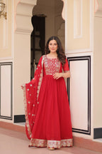 Joban Fashion Red Georgette Sequence Embroidery Work Kurta Set - Distacart