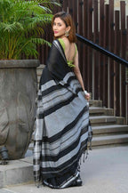 Beatitude Black Cotton Handloom Saree