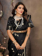 Joban Fashion Black Floral & Botanical Motifs Satin Silk Banarasi Silk Saree - Distacart