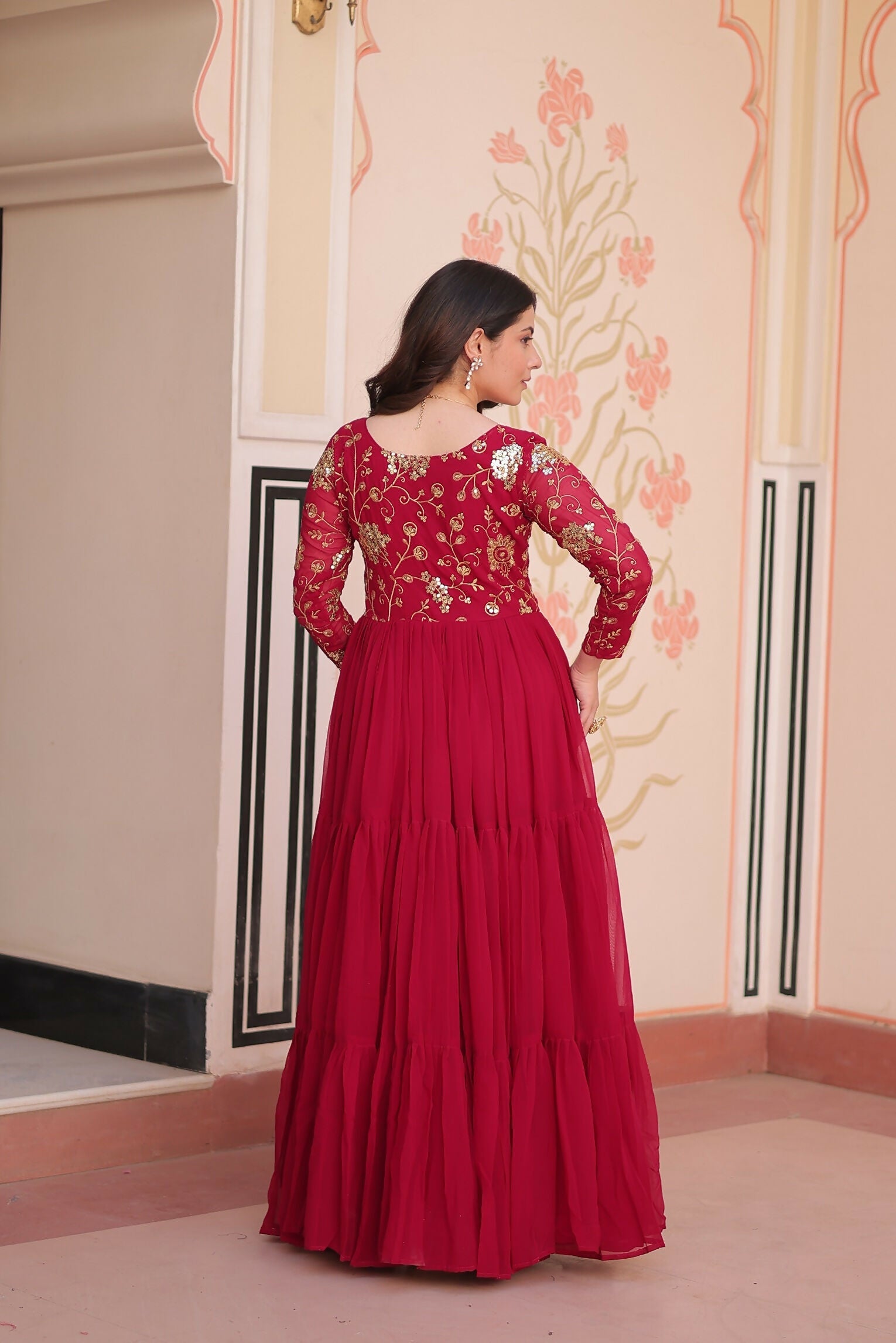 Joban Fashion Pink Georgette Sequence Embroidery Work Dress - Distacart