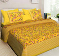 Vamika Printed Cotton Yellow Bedsheet With Pillow Covers (LEOC_FLOPYL_Y)