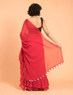 Suta Red Pure Cotton Solid Ruffle Saree - Distacart