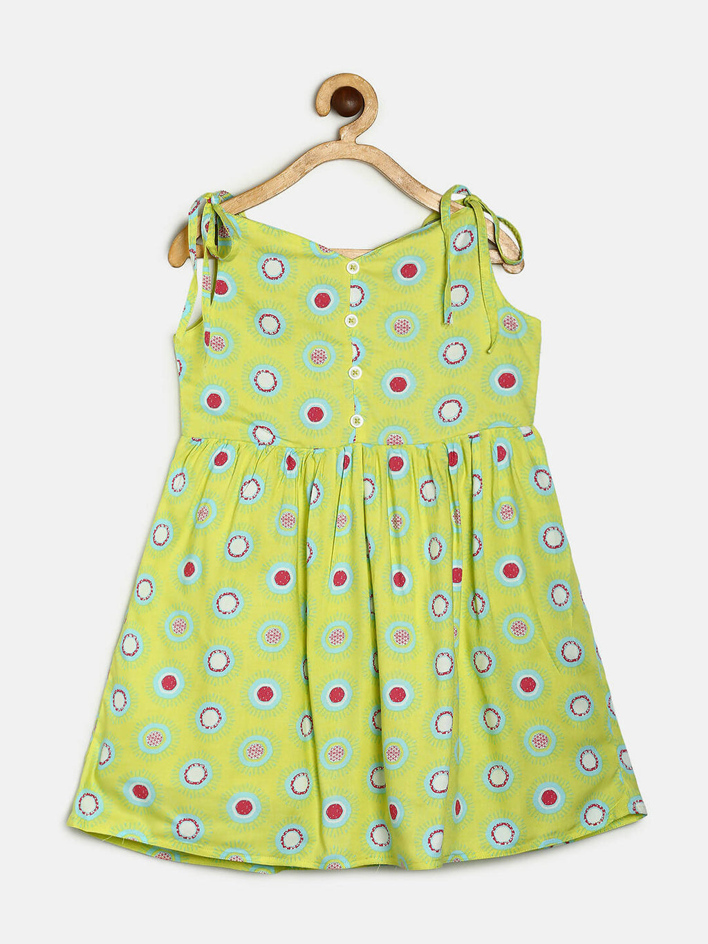 Manet Cotton String Tie Frock Printed - Green