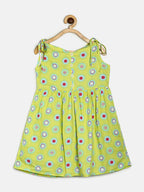 Manet Cotton String Tie Frock Printed - Green