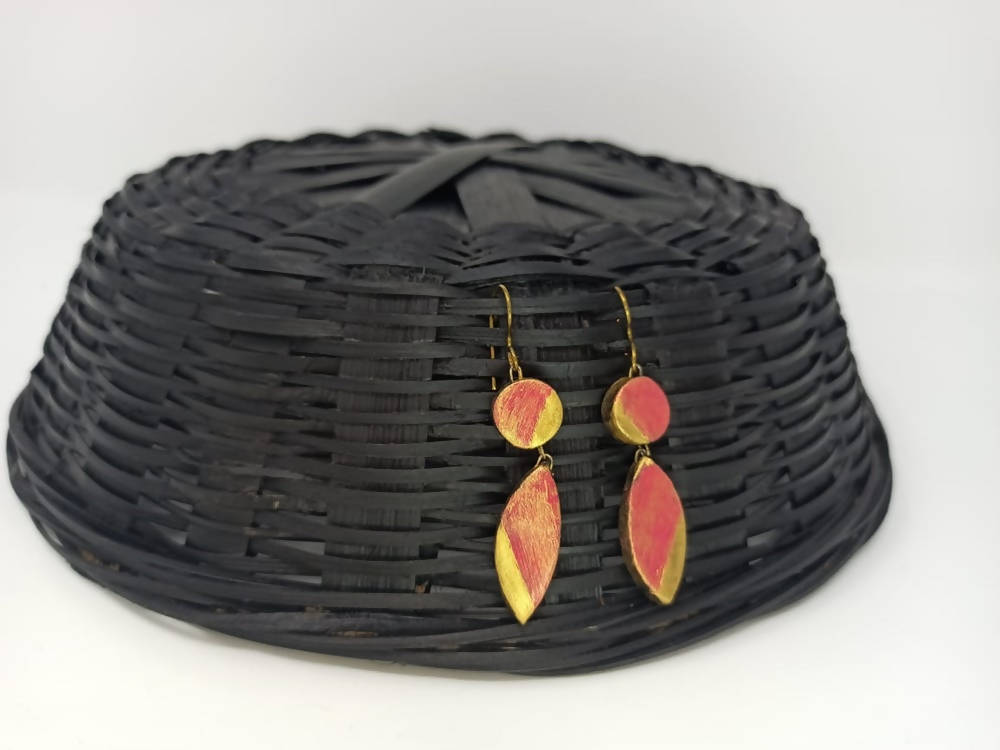 Terracotta Golden Pink Ear Hangings