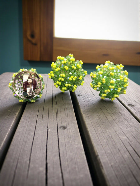 Inhanns Rangmani Crystal Duo – Adjustable Ring + Statement Earrings Set - Neon Green