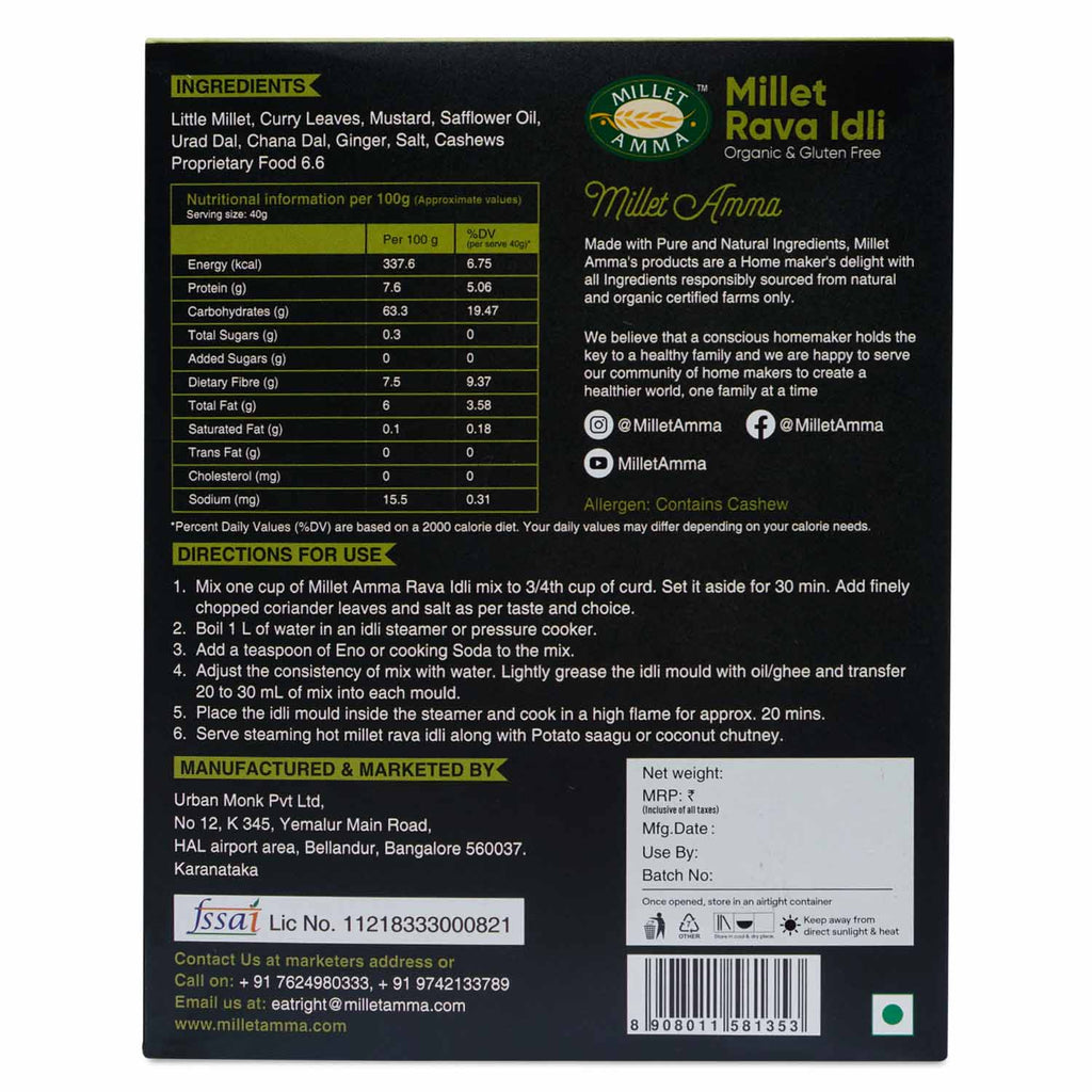 Millet Amma Millet Rava Idli Mix - Distacart