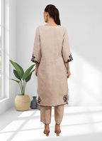 Joban Fashion Beige Linen Embroidered Readymade Long Kurta With Pant - Distacart