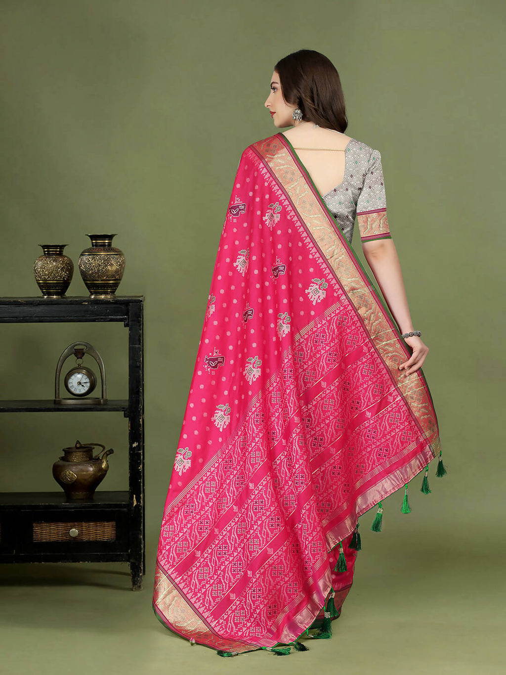 Lorenvalley Fashion Pink Patola Silk Woven Design Zari Meenakari Weaving Saree