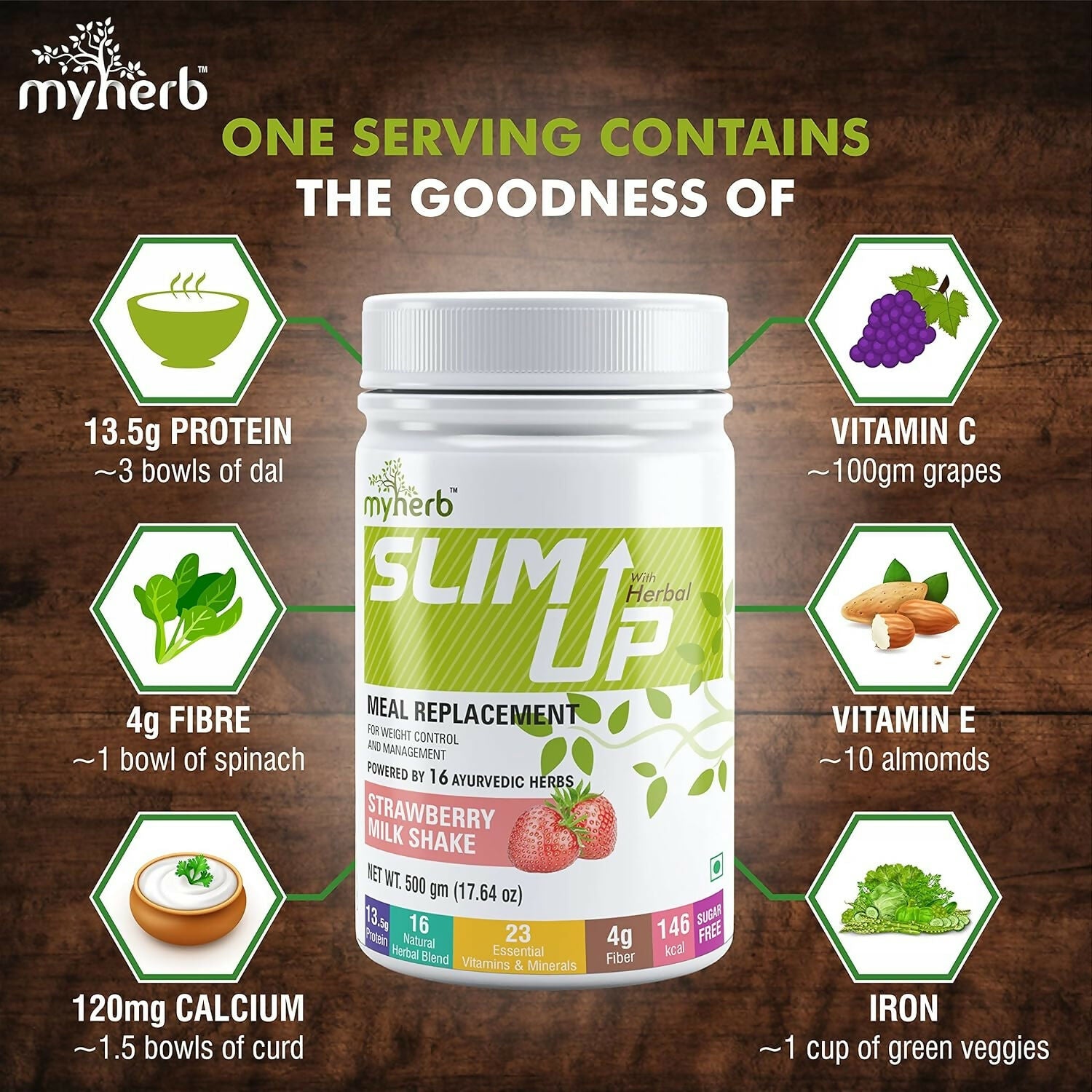 Myherb Slim Up Meal Replacement Shake With 16 Natural Herbal Blend For Men & Women - Strawberry Milk Shake - Distacart