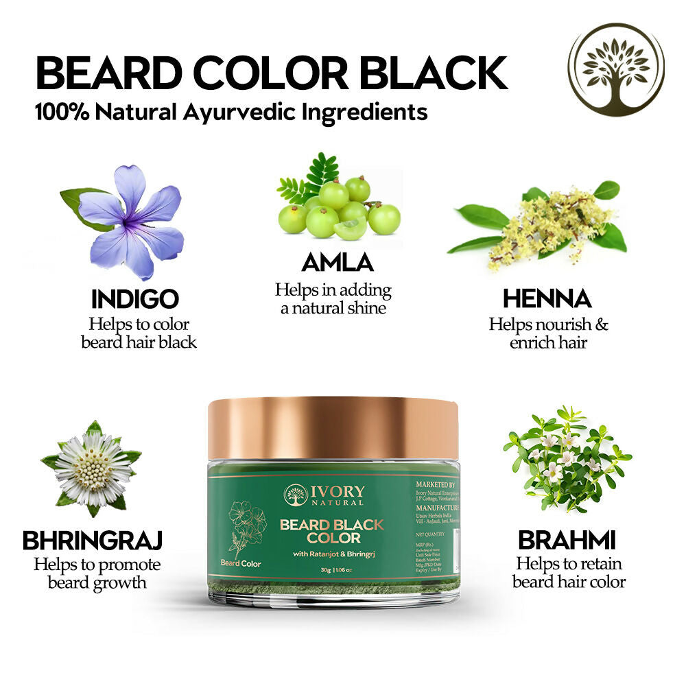 Ivory Natural Beard Black Color Organic - Instant Natural Plant Based Beard Color Powder - Distacart