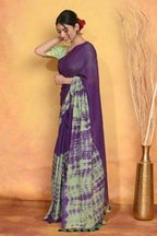 Very Much Indian Tie & Dye Handloom Mul Cotton Saree - Blue Green - Distacart