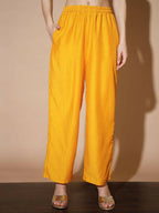Myshka Women Mustard Solid Kurta & Palazzos With Dupatta - Distacart