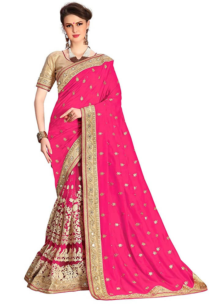 Sarvadarshi Fashion Women's Light Pink Brocade Silk Saree With Unstitched Blouse