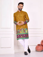 Anaita Mustard Dola Silk Straight Kurta With Foil Work