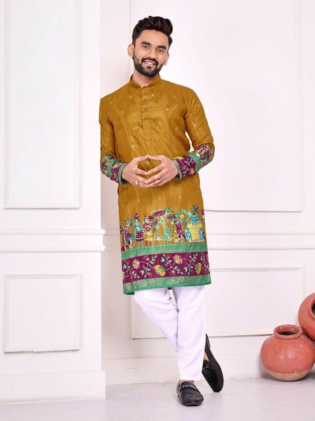 Anaita Mustard Dola Silk Straight Kurta With Foil Work