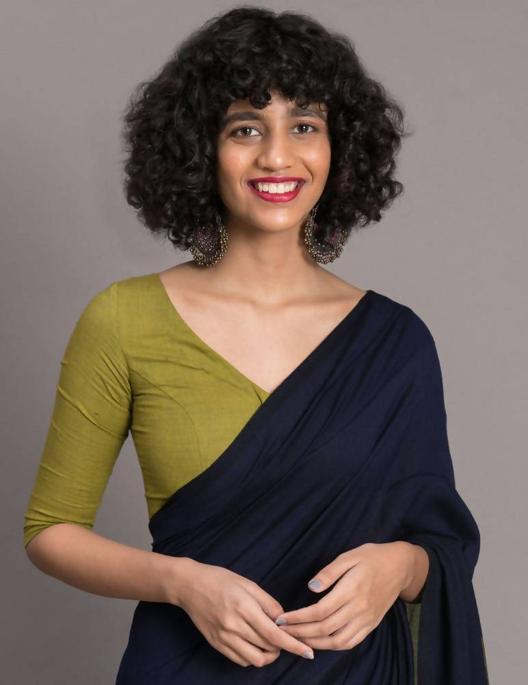 Suta Blue Green Colourblocked Cotton Blend Saree - Distacart
