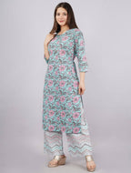 Vamika Printed Cotton Sky Blue Party Wear/Casual Wear Kurta Set/Suit - Distacart