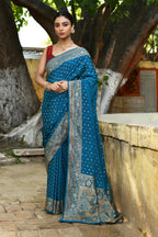 Joban Fashion Peacock Crepe Chiffon Pure Handloom Banarasi Silk Saree