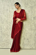 Maroon Silk Stripe Saree With Blouse Piece - Purvi